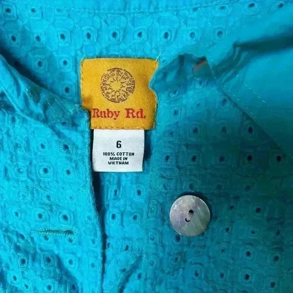 RUBY RD. Turquoise Jacket Size 6 100% Cotton - Picture 2 of 7